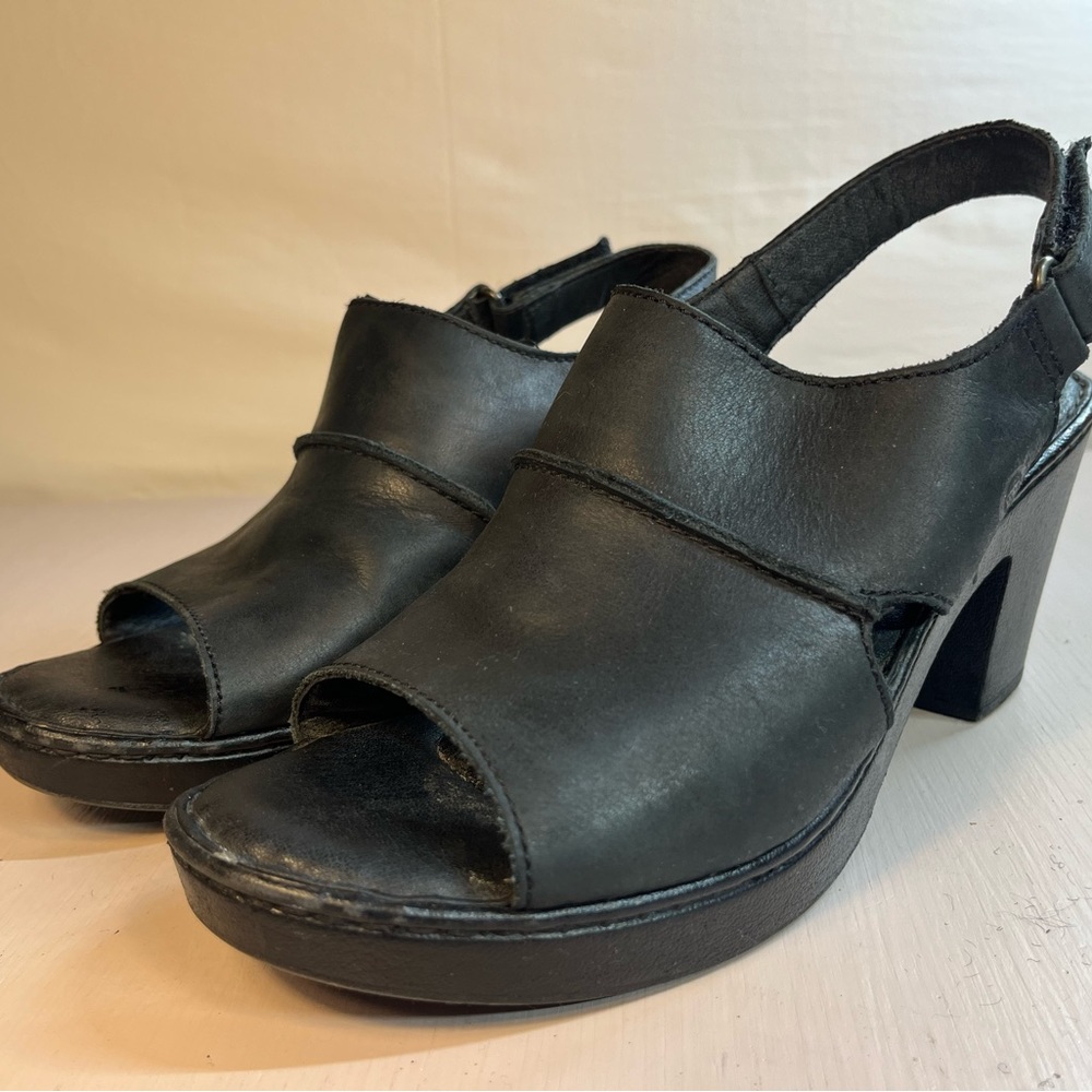Born Black Leather Heeled Slingback Sandals Women’s Size 9M –Comfort Platform